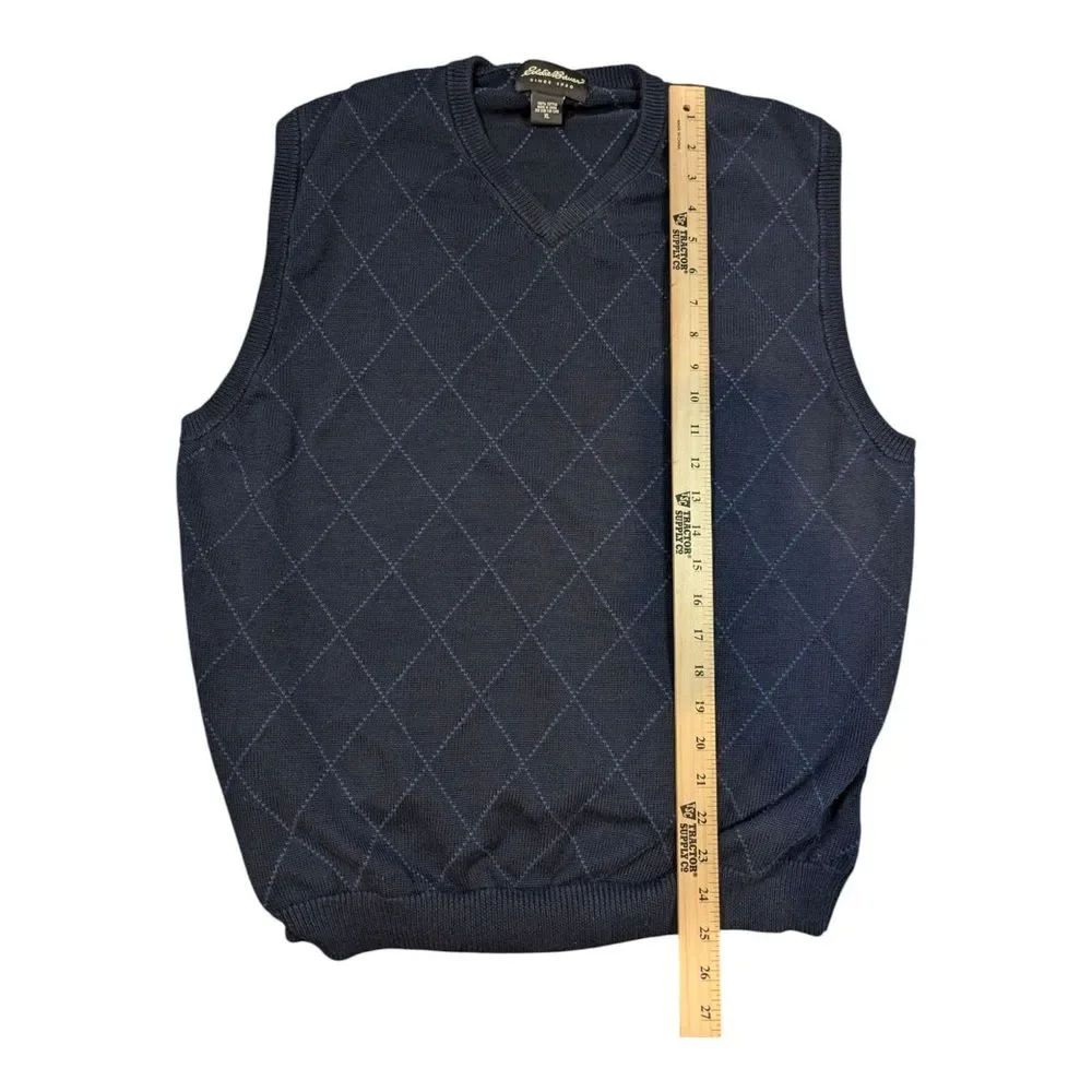 Eddie Bauer Pullover Sweater Vest Mens Size XL Navy Blue Argyle Cotton